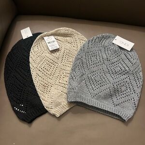 Icing Diamond Knit Beanie Trio - Black, Cream, Gray